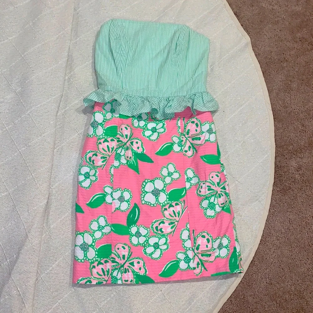 Lilly Pulitzer Peplum Seersucker Lowe Dress - Picture 3 of 6